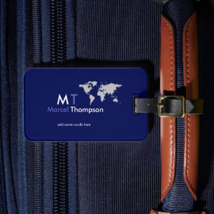 Blue elegant-and-modern Monogrammed Travel Luggage Tag