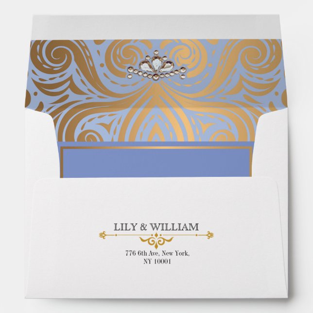 Blue Elegant Artdeco Diamond Gold Wedding Envelope (Back (Bottom))