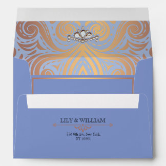 Blue Elegant Artdeco Diamond Rose Gold Wedding Envelope