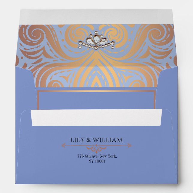 Blue Elegant Artdeco Diamond Rose Gold Wedding Envelope (Back (Bottom))