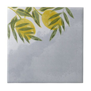 Blue Elegant Botanical Lemon Ceramic Tile