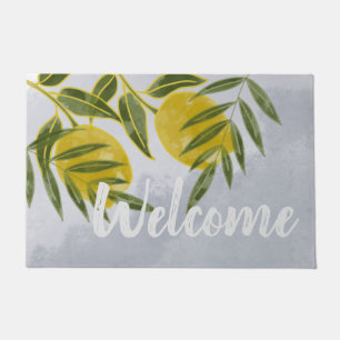Blue Elegant Botanical Lemon Doormat