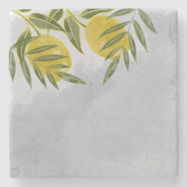 Blue Elegant Botanical Lemon    Stone Coaster (Front)