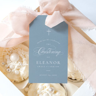 Blue Elegant Calligraphy Christening Favour Gift Tags
