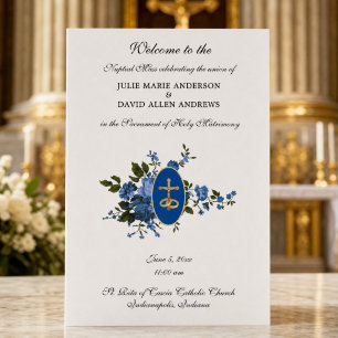Blue Elegant Catholic Wedding Program Stationery