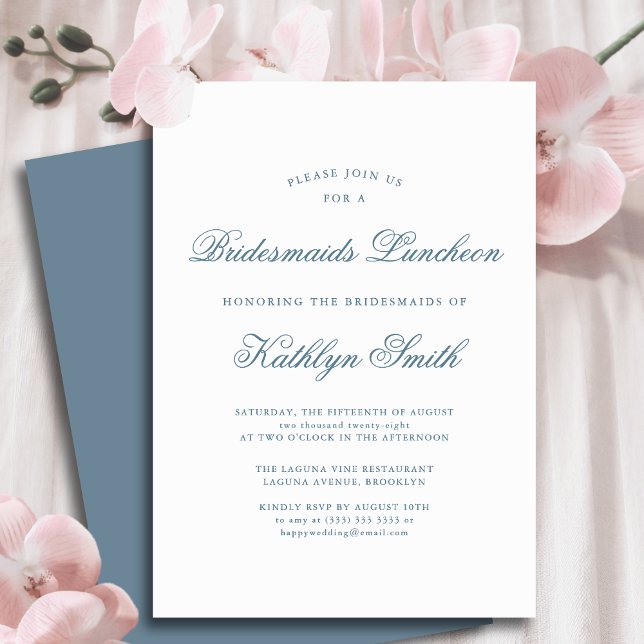 Blue Elegant Classic Script Bridesmaids Luncheon Invitation (Creator Uploaded)