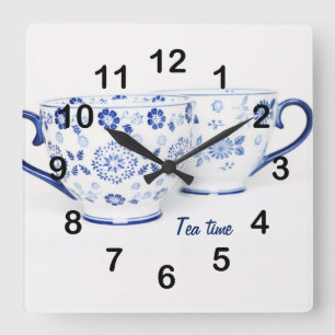 Blue Elegant classic tea cup Square Wall Clock