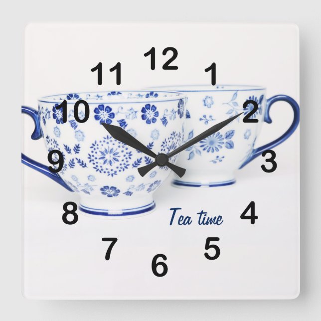 Blue Elegant classic tea cup Square Wall Clock (Front)