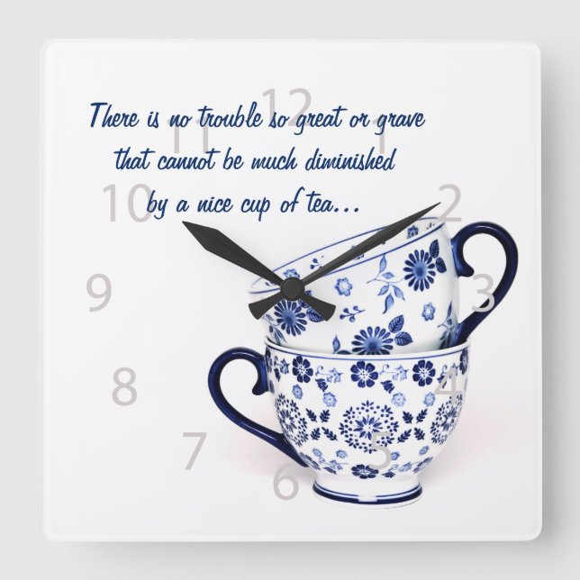 Blue Elegant classic tea cup Square Wall Clock (Front)