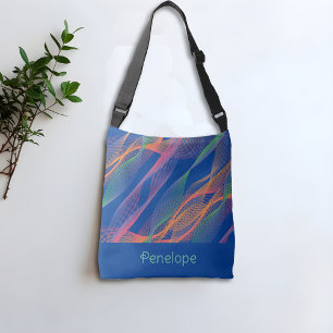 Blue elegant colourful wavy name crossbody bag