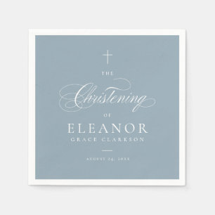 Blue Elegant Cross Script Calligraphy Christening Napkin