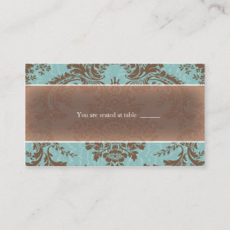Blue elegant damask place card