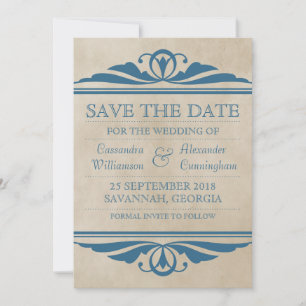 Blue Elegant Deco Save the Date Invite