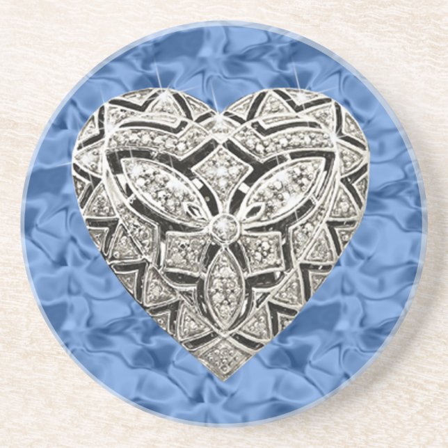 Blue Elegant Designer Heart Coaster (Front)