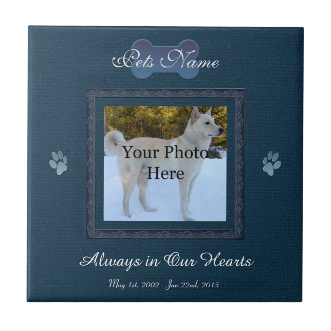 Blue Elegant Dog or Cat Memorial Ceramic Tile (Front)