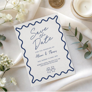 Blue elegant doodle frame Save the date Invitation