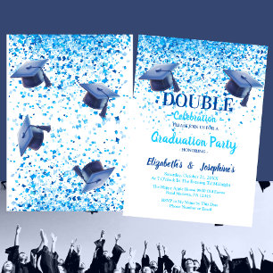 Blue Elegant double  Celebration Graduation Party  Invitation