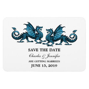 Blue Elegant Dragons Save the Date Magnet