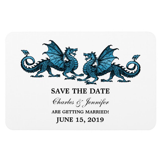 Blue Elegant Dragons Save the Date Magnet (Horizontal)