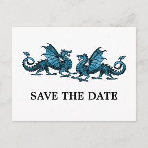 Blue Elegant Dragons Save the Date Postcard