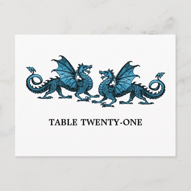 Blue Elegant Dragons Table Number Postcard (Front)