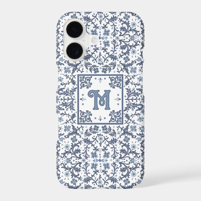 Blue Elegant Fancy Floral Pattern Personalised (Back)
