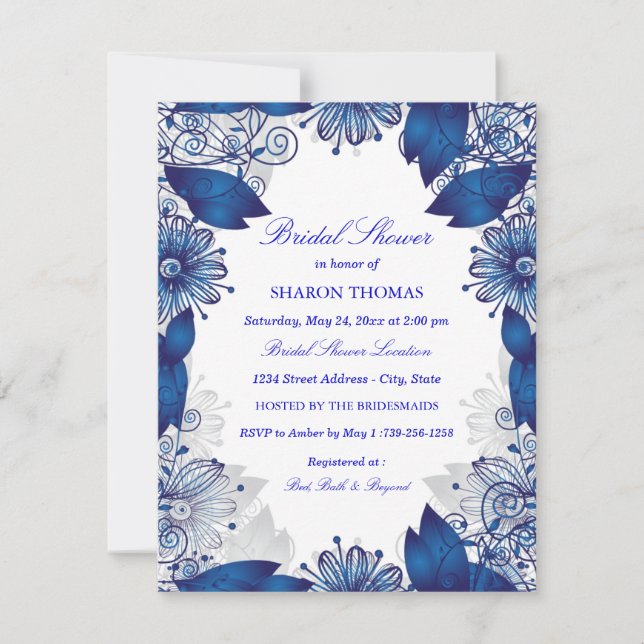 Blue Elegant Floral | Bridal Shower Invitation (Front)