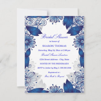 Blue Elegant Floral | Bridal Shower Invitation