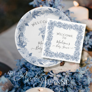 Blue Elegant Floral Chinoiserie Baby Girl Shower Napkin
