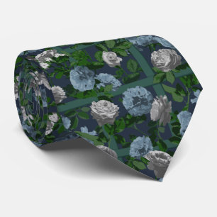 Blue Elegant Floral Roses   Tie