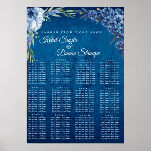 Blue Elegant floral summer wedding seating chart