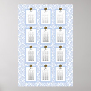 Blue Elegant Floral Toile Seating Chart Poster