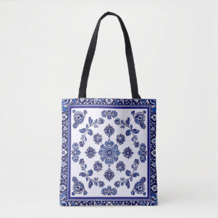 Blue Elegant Floral Tote Bag Stylish & Versatile