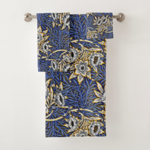 Blue Elegant Floral Vintage Pattern Bath Towel Set