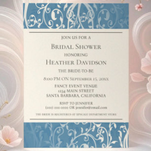Blue Elegant Flourish Bridal Shower Invite