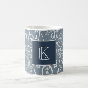 Blue Elegant Flourish Monogram Mug