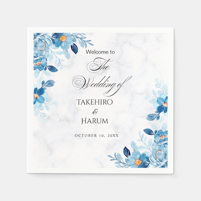 Blue Elegant flower summer wedding Napkin (Front)