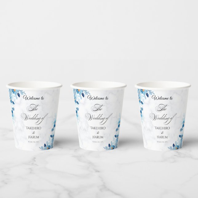 Blue Elegant flower summer wedding Paper Cups (Multi)