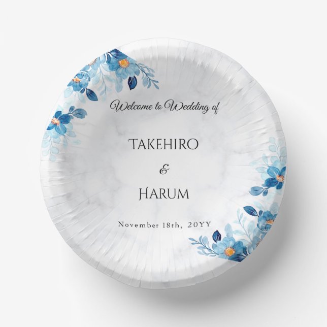 Blue Elegant flower summer wedding Paper Plate (Front)