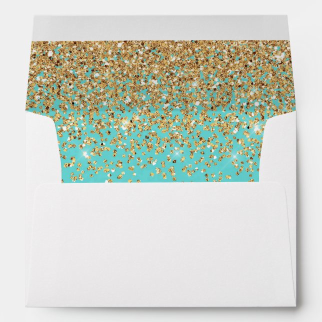 Blue Elegant Gold Confetti Wedding 5x7 Envelope (Back (Bottom))