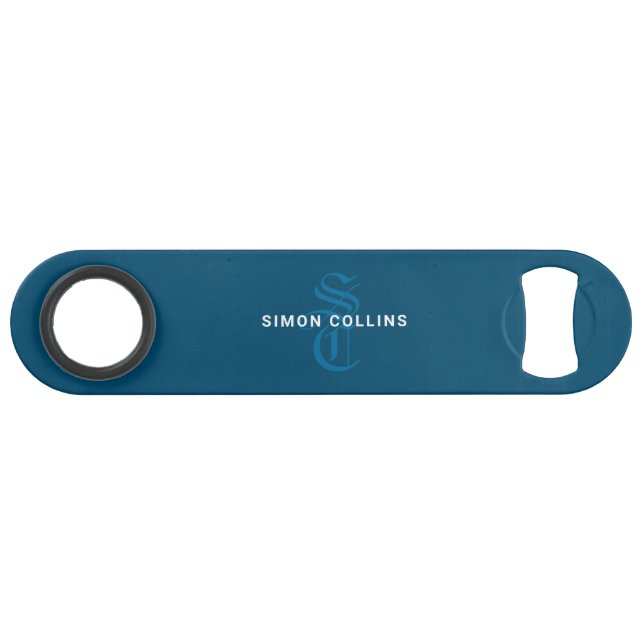 Blue Elegant Gothic Monogram Name Mediaeval Typo (Front (Horizontal))