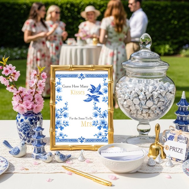 Blue Elegant Guess How Many Kisses sign Invitation (Blue Elegant Guess How Many Kisses sign)