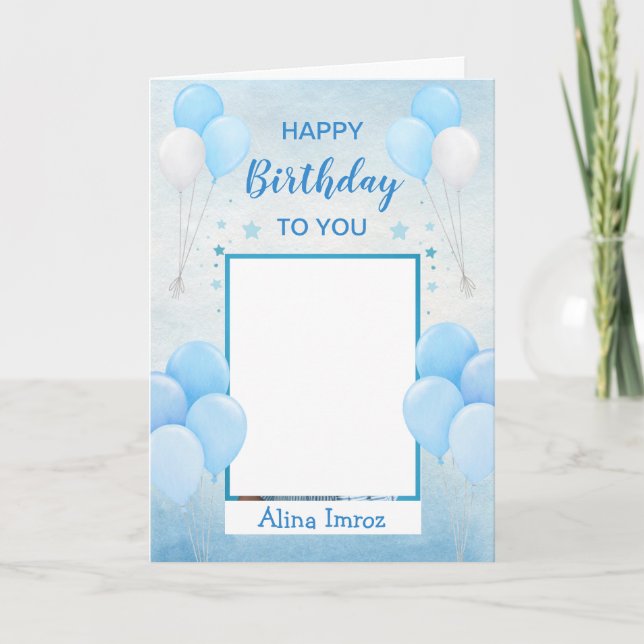 Blue Elegant Happy Birthday Folded Greeting Card (Front)
