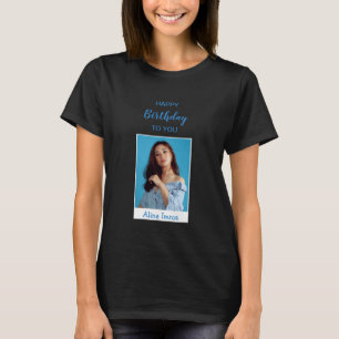 Blue Elegant Happy Birthday Photo T-Shirt