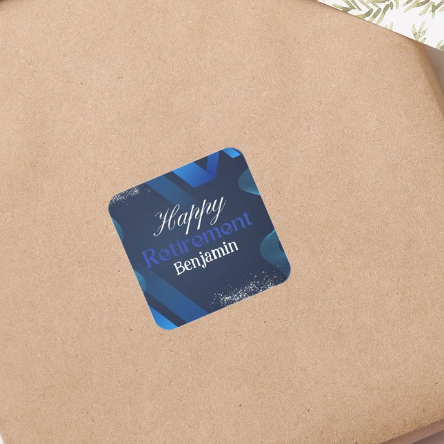  Blue Elegant Happy Retirement Square Sticker (Creator Uploaded)