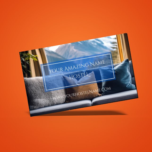 Blue Elegant Hostel Photo Delicate Stylish Bright  Business Card (Creator Uploaded)