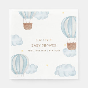 Blue Elegant Hot Air Balloon Cloud Boy Baby Shower Napkin