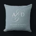 Blue Elegant Initial Script Monogram Wedding Cushion<br><div class="desc">Elegant Initial Script Monogram Classic Wedding throw pillow features a delicate ampersand and your initials,  along with the bride and groom's names and wedding date.</div>