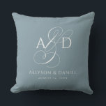 Blue Elegant Initial Script Monogram Wedding Cushion<br><div class="desc">Elegant Initial Script Monogram Classic Wedding throw pillow features a delicate ampersand and your initials,  along with the bride and groom's names and wedding date.</div>