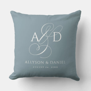 Blue Elegant Initial Script Monogram Wedding Cushion